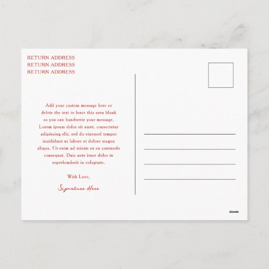 かわいい赤い弓の写真メリークリスマス シーズンポストカード (裏面)