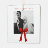 かわいい赤い弓の写真メリークリスマス セラミックオーナメント (左)