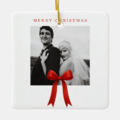 かわいい赤い弓の写真メリークリスマス セラミックオーナメント (正面)