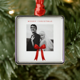 かわいい赤い弓の写真メリークリスマス メタルオーナメント