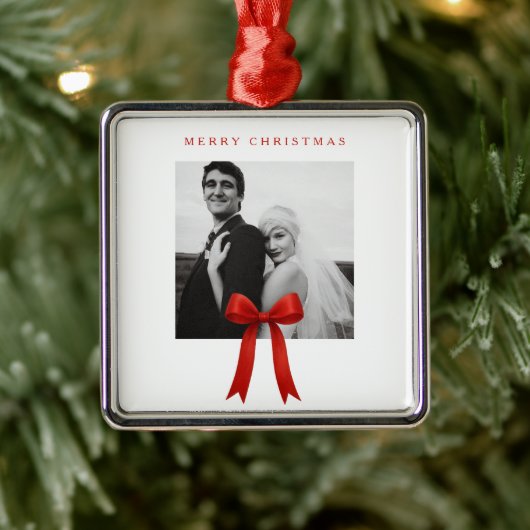 かわいい赤い弓の写真メリークリスマス メタルオーナメント (ツリー)