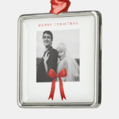 かわいい赤い弓の写真メリークリスマス メタルオーナメント (左)