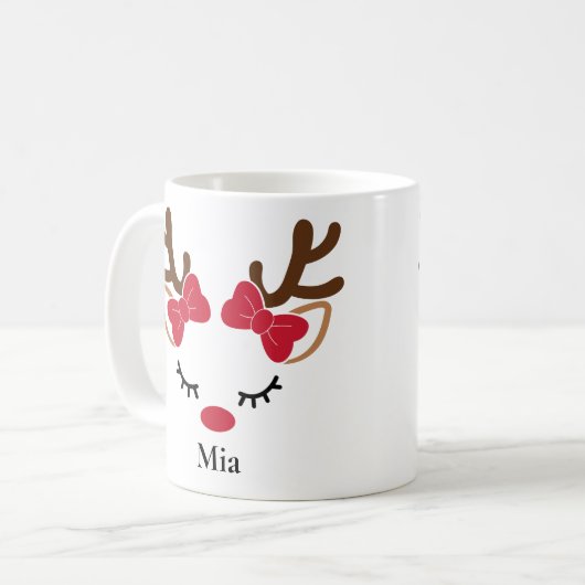 かわいい赤い弓ガールトナディアクリスマスマグ コーヒーマグカップ (正面左)