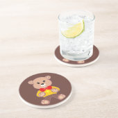 かわいい赤い弓タイベージュテディベアブラウン コースター (側面)