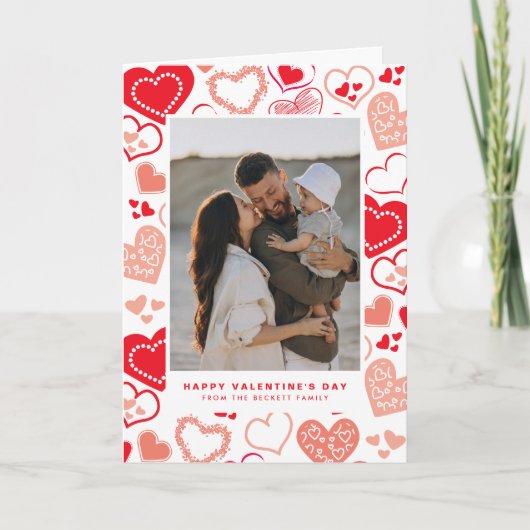 かわいい赤い愛のハート写真バレンタインデー シーズンカード (正面)