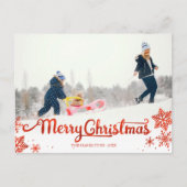 かわいい赤い手書きフォトスノーフレーククリスマス ポストカード (正面)