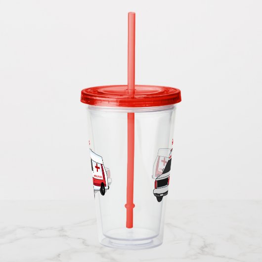 かわいい赤い救急車の漫画 アクリルタンブラー (右)