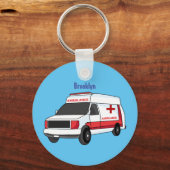 かわいい赤い救急車の漫画 キーホルダー (正面)