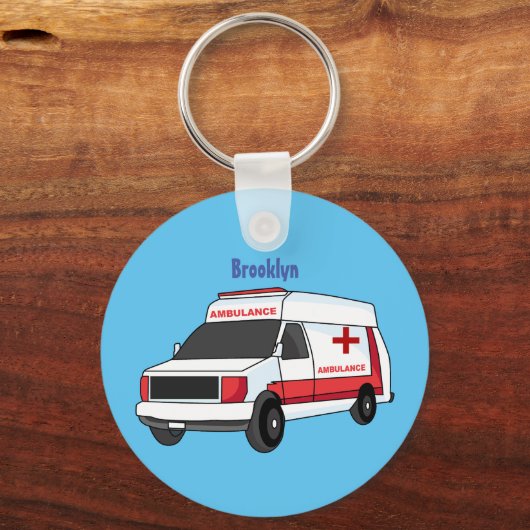 かわいい赤い救急車の漫画 キーホルダー (正面)