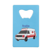 かわいい赤い救急車の漫画 クレジットカード栓抜き (裏面)