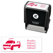 かわいい赤い救急車の漫画 セルフインキングスタンプ (インサイチュ)