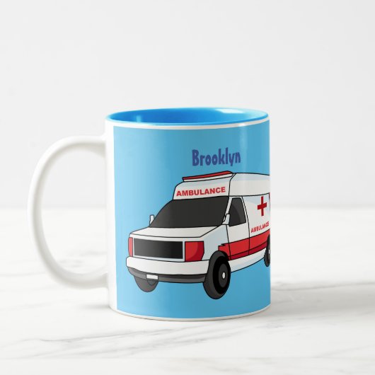 かわいい赤い救急車の漫画 ツートーンマグカップ (左)