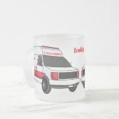 かわいい赤い救急車の漫画 フロストグラスマグカップ (正面左)