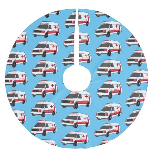 かわいい赤い救急車の漫画 ブラッシュドポリエステルツリースカート (正面)