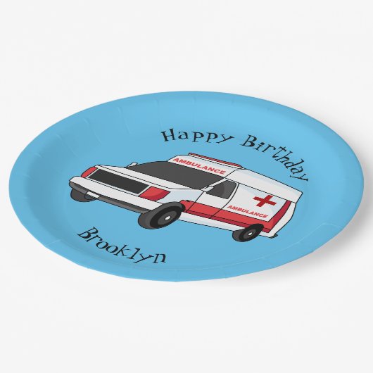 かわいい赤い救急車の漫画 ペーパープレート (アングル)