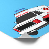 かわいい赤い救急車の漫画 ポスター (角)