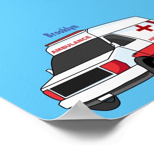 かわいい赤い救急車の漫画 ポスター (角)