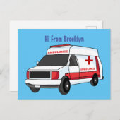 かわいい赤い救急車の漫画 ポストカード (正面/裏面)