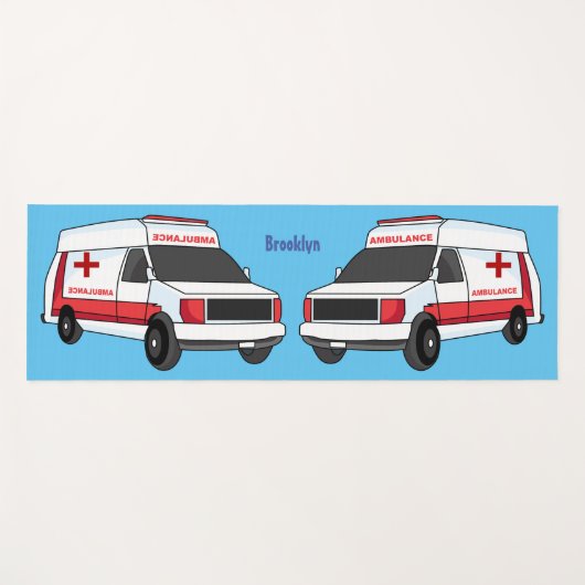 かわいい赤い救急車の漫画 ヨガマット (正面(横))