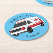 かわいい赤い救急車の漫画 ラウンドペーパーコースター (アングル)