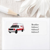 かわいい赤い救急車の漫画 ラベル (インサイチュ)