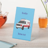 かわいい赤い救急車の漫画 台座サイン (インサイチュ)