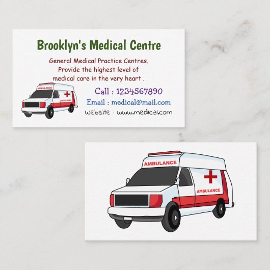 かわいい赤い救急車の漫画 名刺 (正面/裏面)