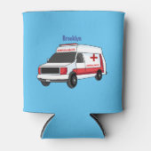 かわいい赤い救急車の漫画 缶クーラー (正面)