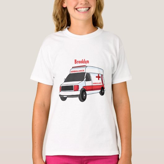 かわいい赤い救急車の漫画 Tシャツ (正面)