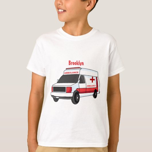 かわいい赤い救急車の漫画 Tシャツ (正面)