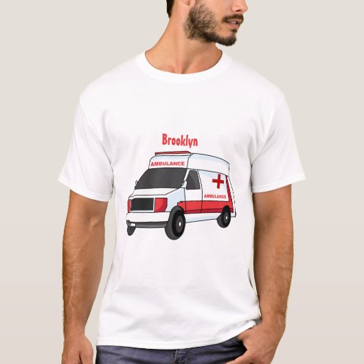 かわいい赤い救急車の漫画 Tシャツ (正面)