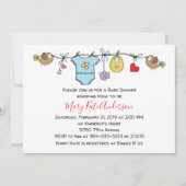 かわいい赤い服のライン男女兼用赤ちゃんシャワー 招待状 (正面)