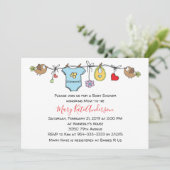 かわいい赤い服のライン男女兼用赤ちゃんシャワー 招待状 (スタンド正面)