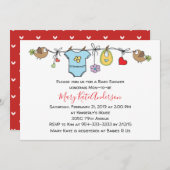 かわいい赤い服のライン男女兼用赤ちゃんシャワー 招待状 (正面/裏面)