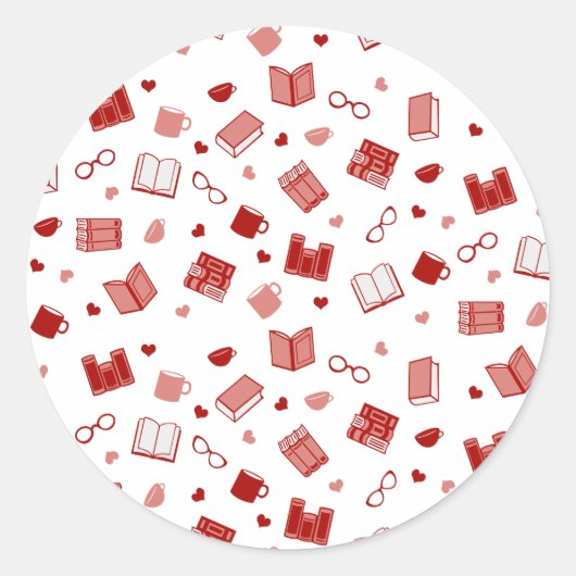 かわいい赤い本と読その柄 ラウンドシール (正面)