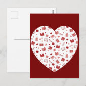 かわいい赤い本読とハート柄 ポストカード (正面/裏面)