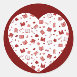 かわいい赤い本読とハート柄 ラウンドシール