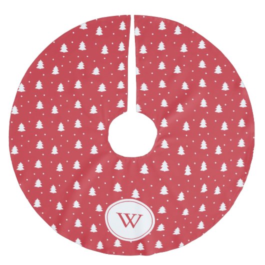 かわいい赤い松の木柄パーソナライズされた ブラッシュドポリエステルツリースカート (正面)