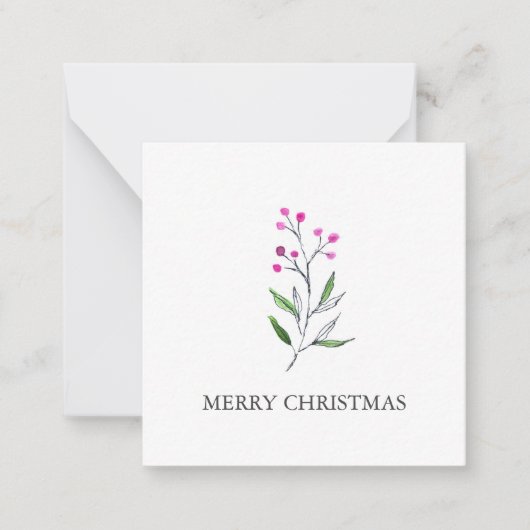 かわいい赤い果実とホリーの水色のクリスマス ノートカード (正面)