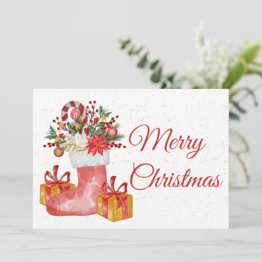 かわいい赤い果実のギフトキャンディケーンメリークリスマス シーズンカード (スタンド正面)