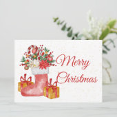 かわいい赤い果実のギフトキャンディケーンメリークリスマス シーズンカード (スタンド正面)