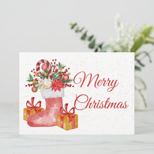 かわいい赤い果実のギフトキャンディケーンメリークリスマス シーズンカード (スタンド正面)