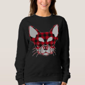 かわいい赤い格子柄バッファローチワワ顔クリスマスパ スウェットシャツ (正面)