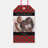 かわいい赤い格子模様クリスマスフォトギフトラベル ギフトタグ (裏面)