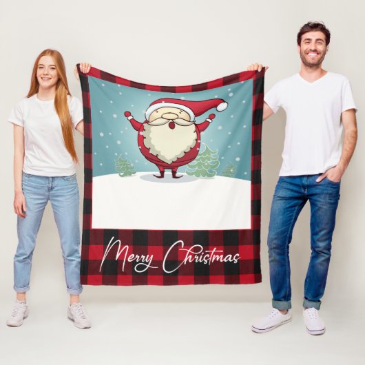 かわいい赤い格子模様メリークリスマスサンタクロースの休日 フリースブランケット (インサイチュ)