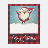 かわいい赤い格子模様メリークリスマスサンタクロースの休日 フリースブランケット (正面)