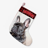 かわいい赤い格子状のフェスティバルカスタムフォトペットドッグ スモールクリスマスストッキング (正面 (吊り時))
