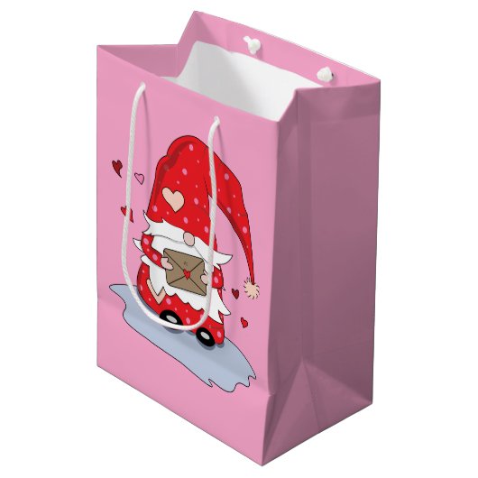 かわいい赤い格言とレターピンク抱き枕 ミディアムペーパーバッグ (正面アングル)