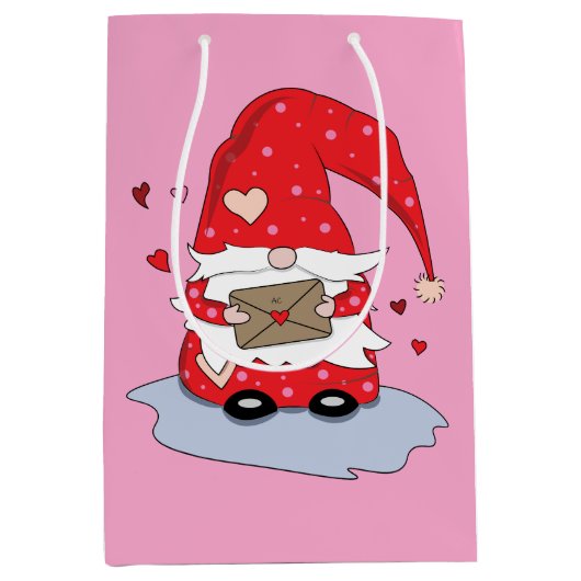 かわいい赤い格言とレターピンク抱き枕 ミディアムペーパーバッグ (正面)