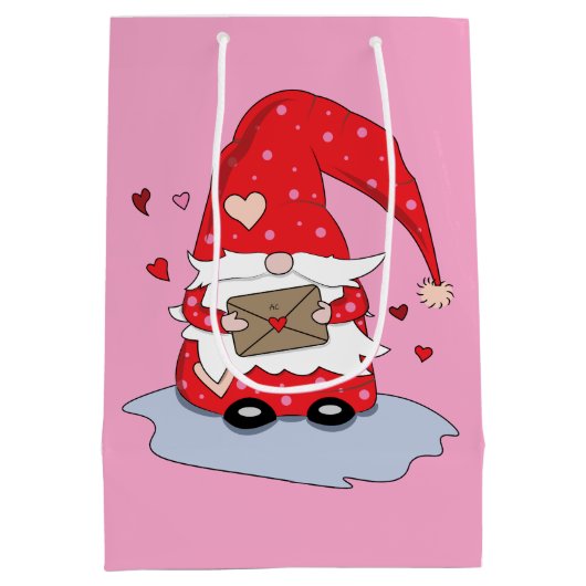 かわいい赤い格言とレターピンク抱き枕 ミディアムペーパーバッグ (裏面)